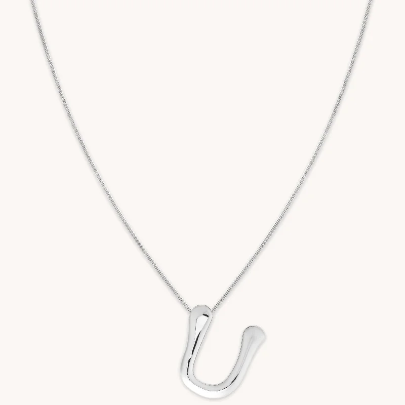 trendy gold necklaces for women -U Initial Bold Pendant Necklace in Silver