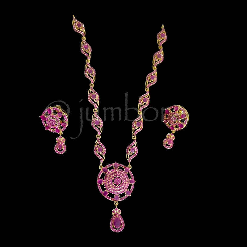 high-end necklaces for women -Ruby Red Zircon (CZ) AD Short Necklace set