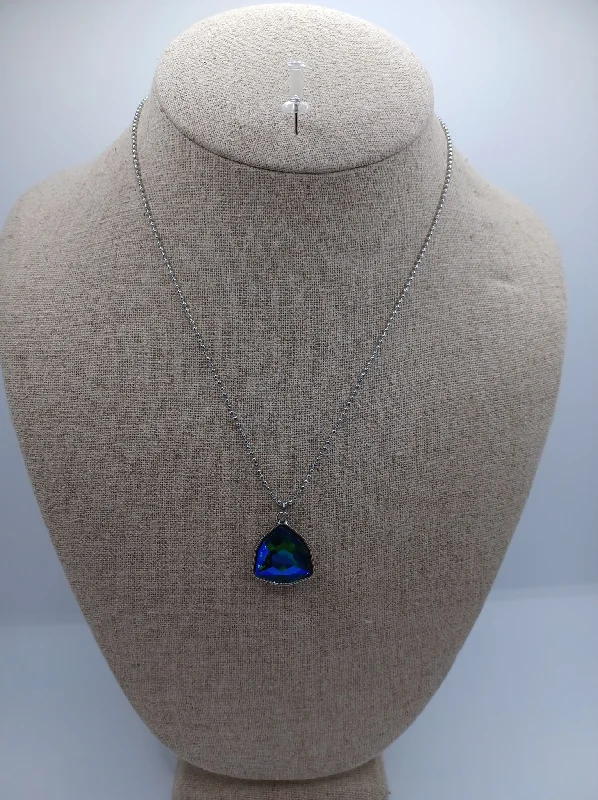 pearl necklaces for women -Silver Short Necklace w/ Blue & Green Oil Spill Pendant