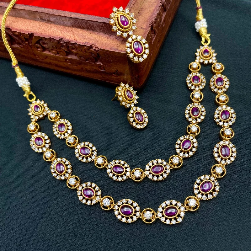 romantic gift necklaces for women -Dual Row AD Zircon (CZ) Matte Gold Kemp Necklace set