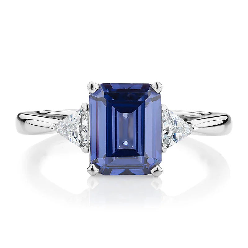 bold rings for women -Dress ring with tanzanite simulant and 0.32 carats* of diamond simulants in sterling silver