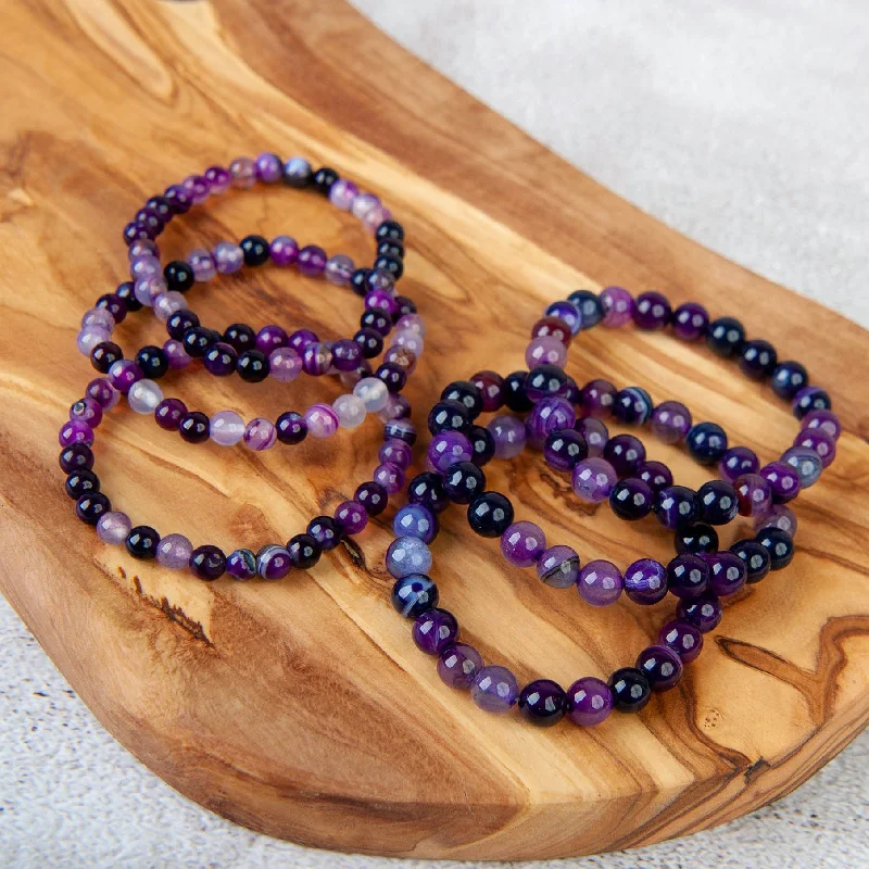 dainty bracelets for women -dainty bracelets for women -Purple Banded Agate DYED Beaded Bracelet