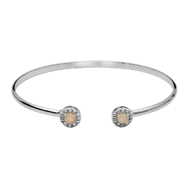 custom bangles with initials -custom bangles with initials -Sterling Silver Ethiopian Opal & White Topaz Halo Cuff Bracelet by Samuel B.