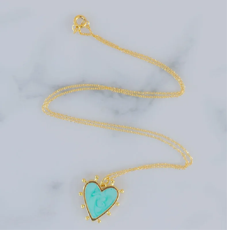 lucky charm necklaces for women -Turquoise and Gold Heart Necklace