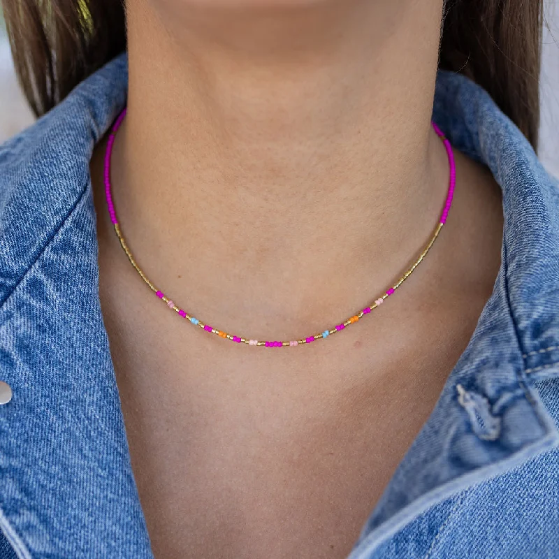 elegant diamond necklaces for women -Hot Pink Beaded Necklace