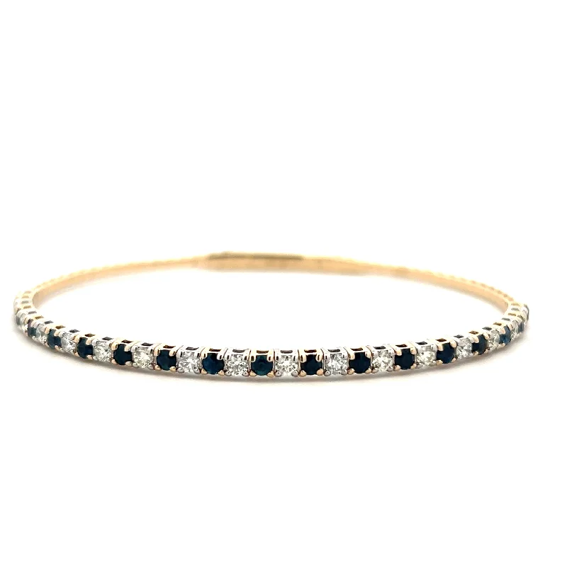 wedding bracelets for women -wedding bracelets for women -14K Two Tone Gold 1.95ctw Round Blue Sapphire & Diamond Bangle Bracelet