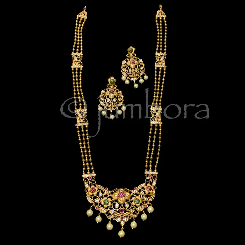 special occasion necklaces for women -Antique Matte Gold Long Gold Ball Necklace