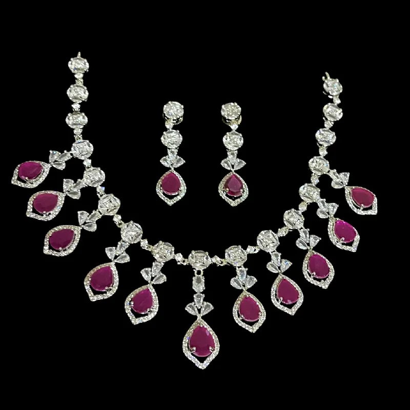 simple necklaces for women -Ruby Pink Statement AD Zircon (CZ) Necklace