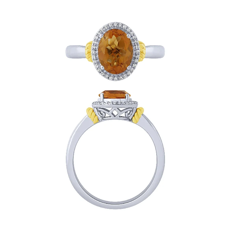 wedding bands for women -14K Citrine And Diamond Halo Ring