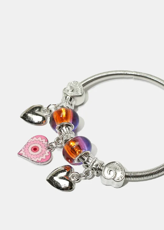 trendy bangle bracelets -trendy bangle bracelets -Heart Charm & Bead Coil Bracelet