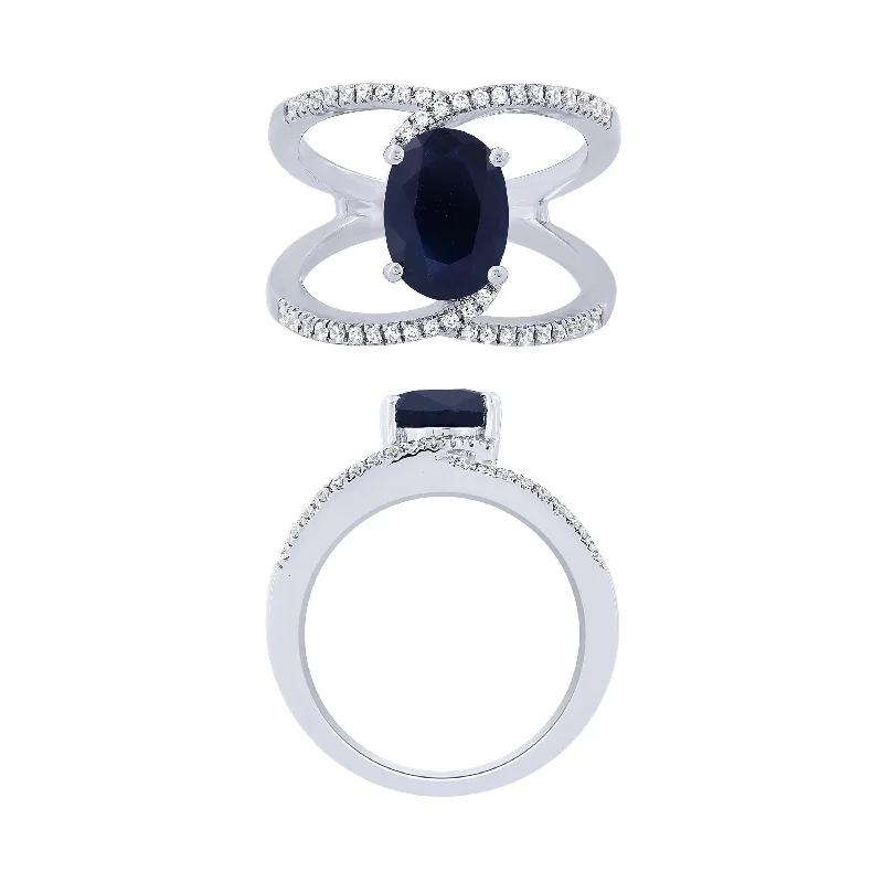 fashion-forward rings for women -14K White Gold Diamond And Sapphire Fashion Ring