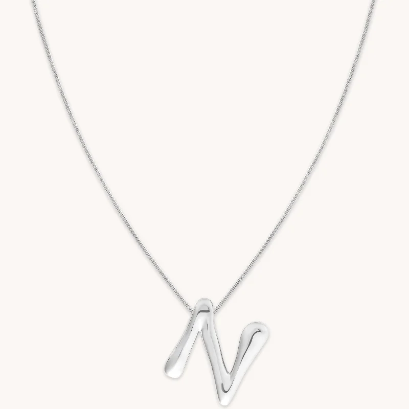 trendy necklaces for women -N Initial Bold Pendant Necklace in Silver