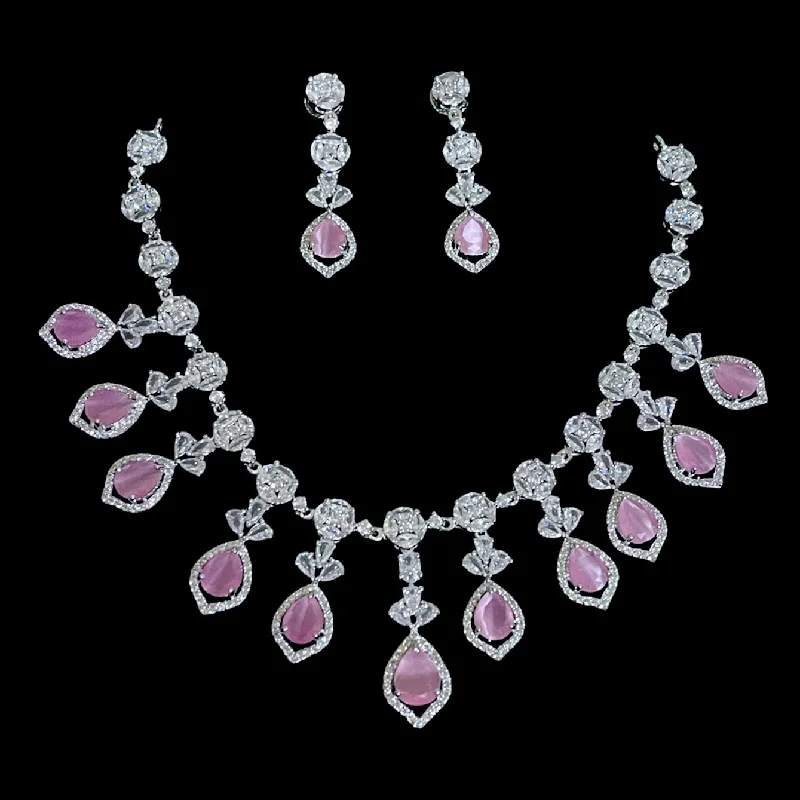 diamond pendant necklaces for women -Pastel Pink Statement AD Zircon (CZ) Necklace