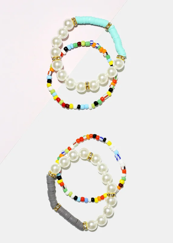 stackable bangles for women -stackable bangles for women -Bead & Pearl Bracelet Set