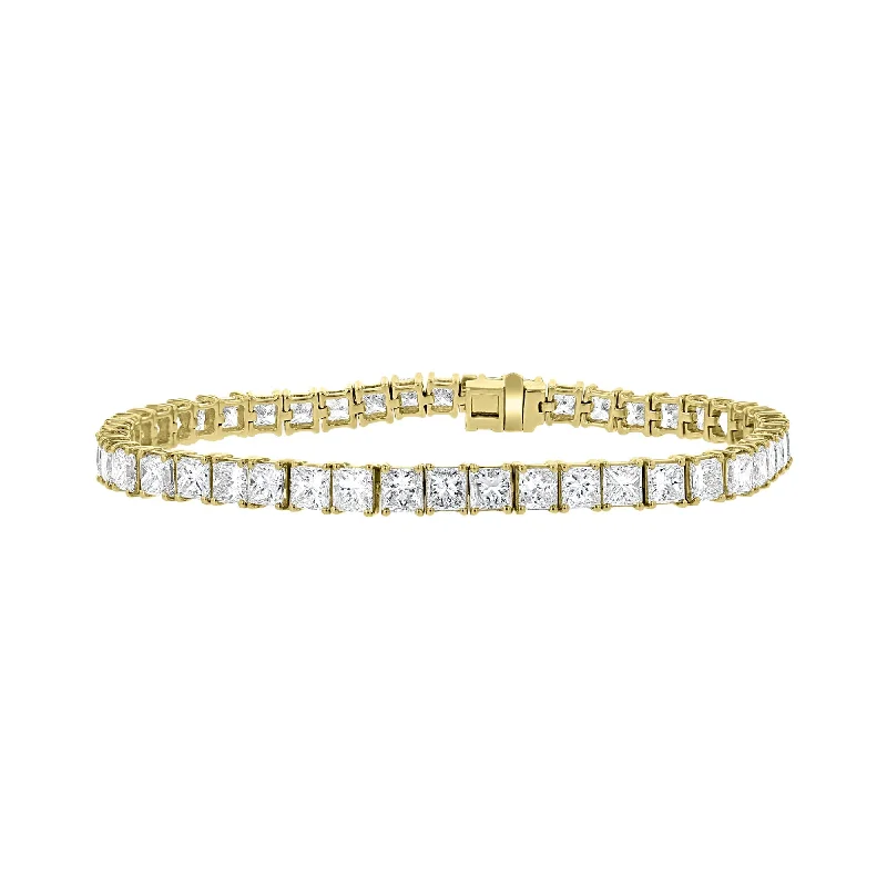 elegant bangles for women -elegant bangles for women -18KT YELLOW GOLD 13.12 CARAT PRINCESS DIAMOND PRONG TENNIS BRACELET