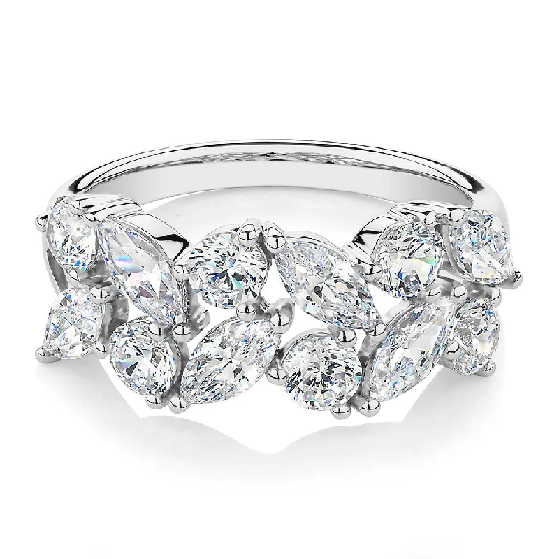 women’s wedding bands -Dress ring with 3.36 carats* of diamond simulants in 10 carat white gold