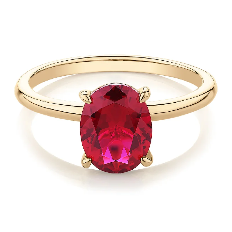 stackable rings for women -Dress ring with ruby simulant in 10 carat yellow gold