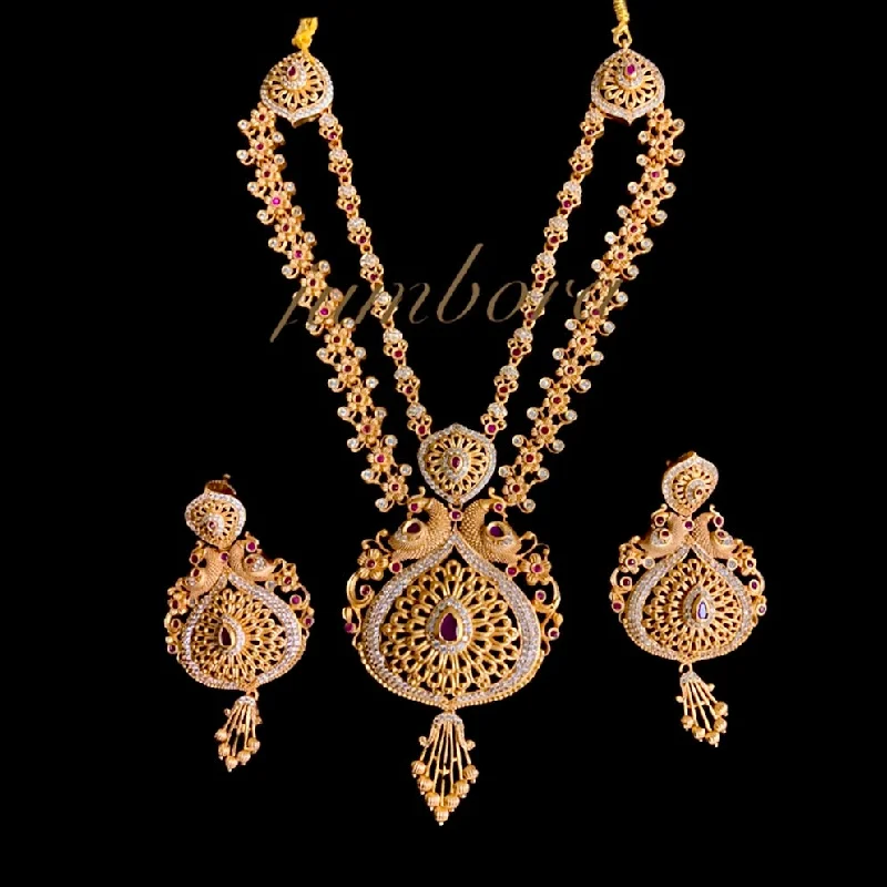 pearl necklaces for women -Peacock Double Row Matte Gold AD Zircon Necklace