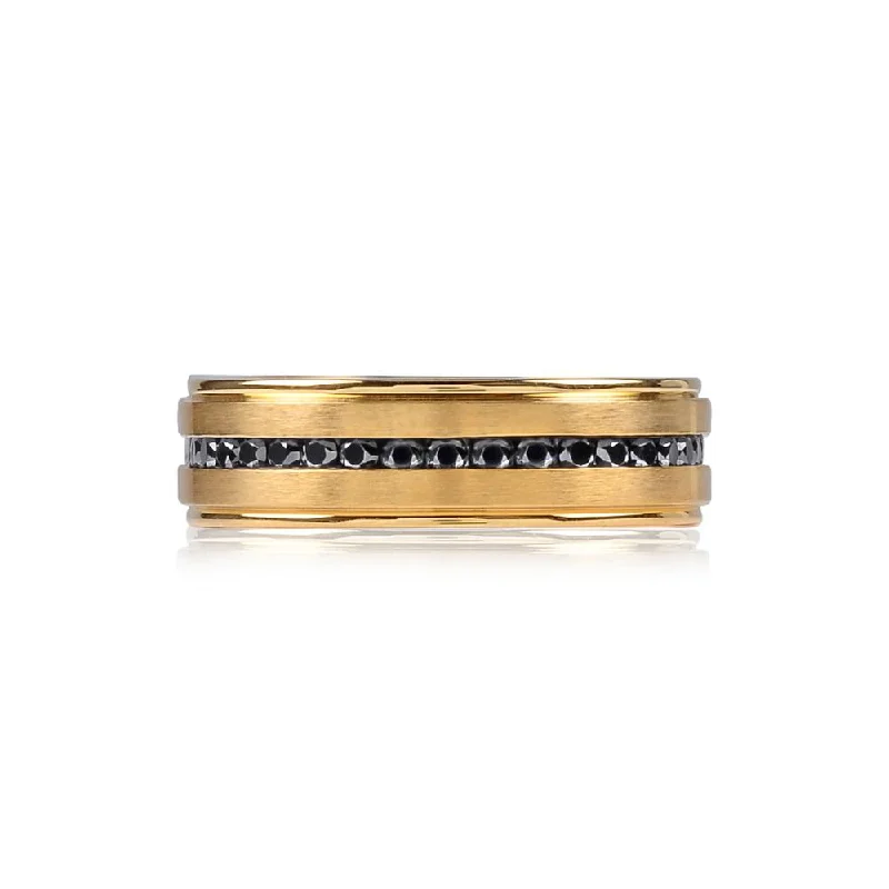 stacking rings for women -A.R.Z Gold Tone Steel Ring With Black Stones