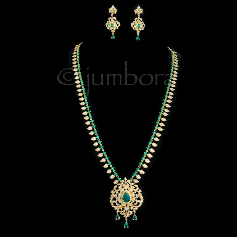 elegant gold necklaces for women -Emerald Green Mango AD Zircon (CZ) Long necklace