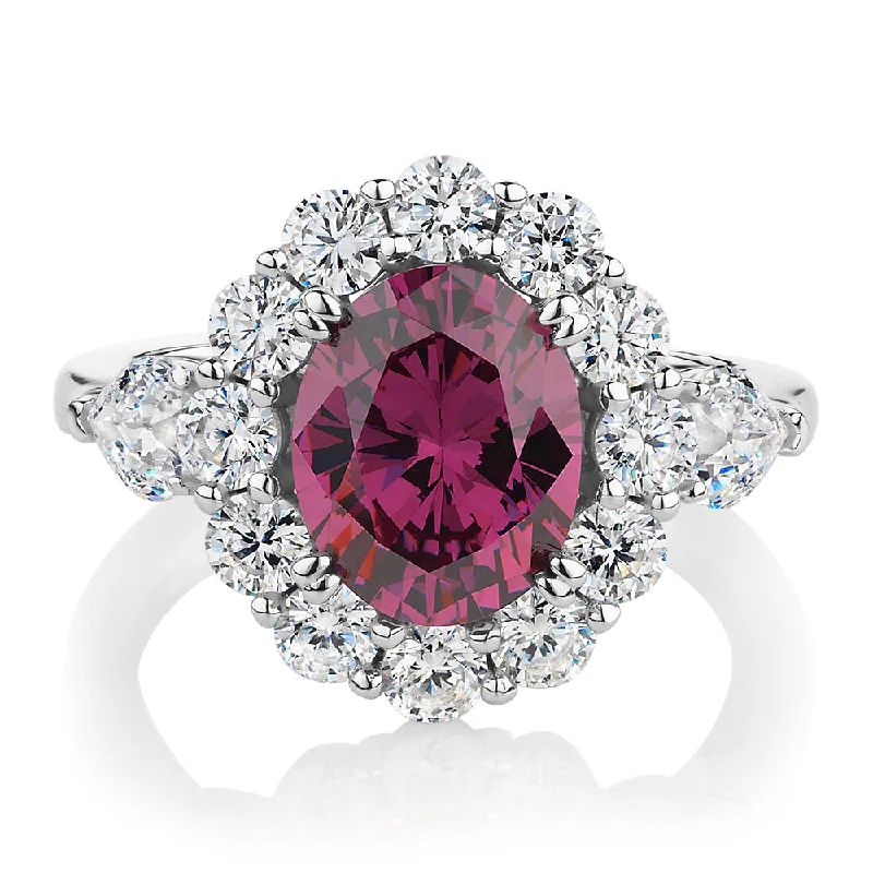 heart-shaped rings for women -Dress ring with rhodolite simulant and 1.82 carats* of diamond simulants in sterling silver