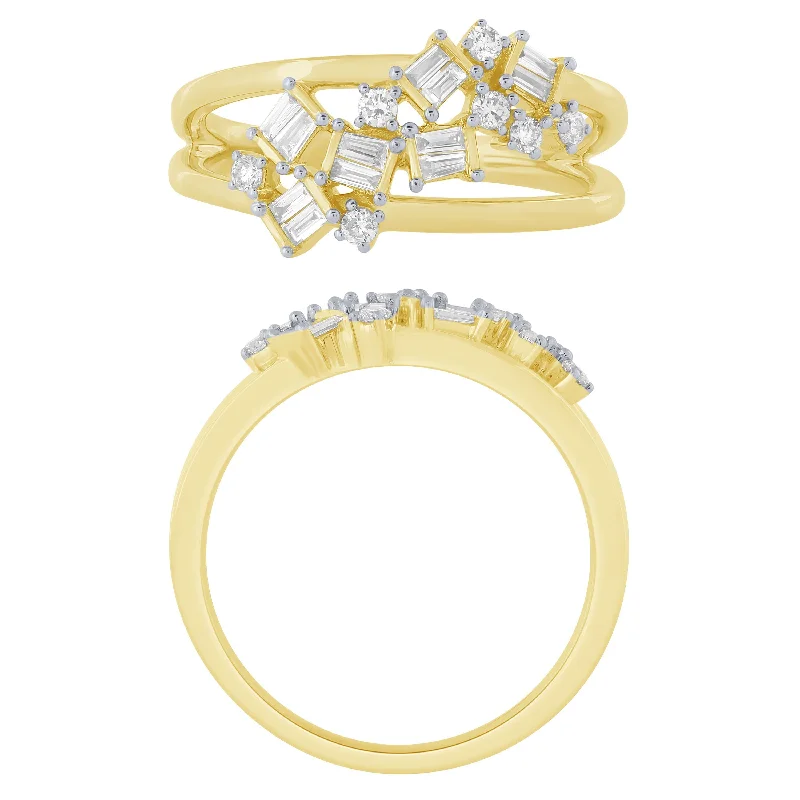 designer rings for women -14K Yellow Gold 1/4Ctw Scattered Diamond Ring