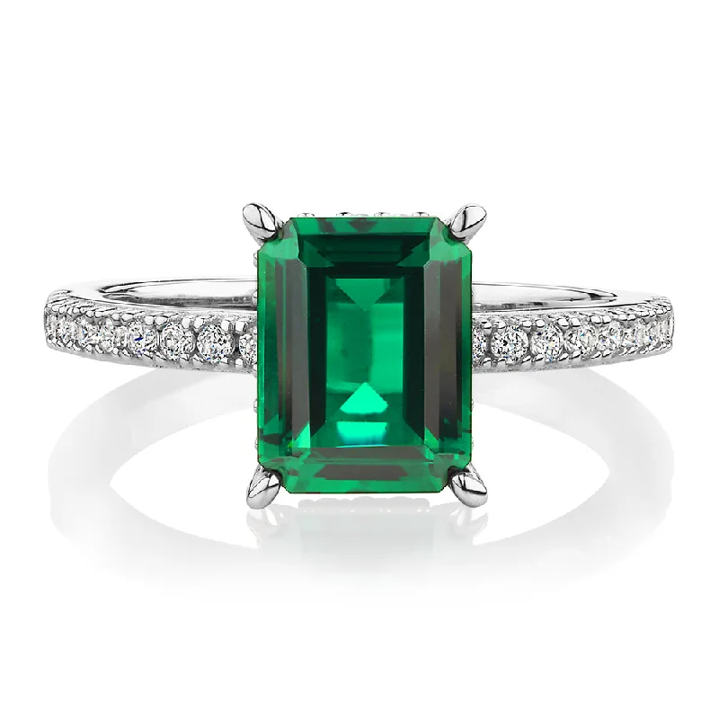 fashion-forward rings for women -Dress ring with emerald simulant and 0.26 carats* of diamond simulants in sterling silver