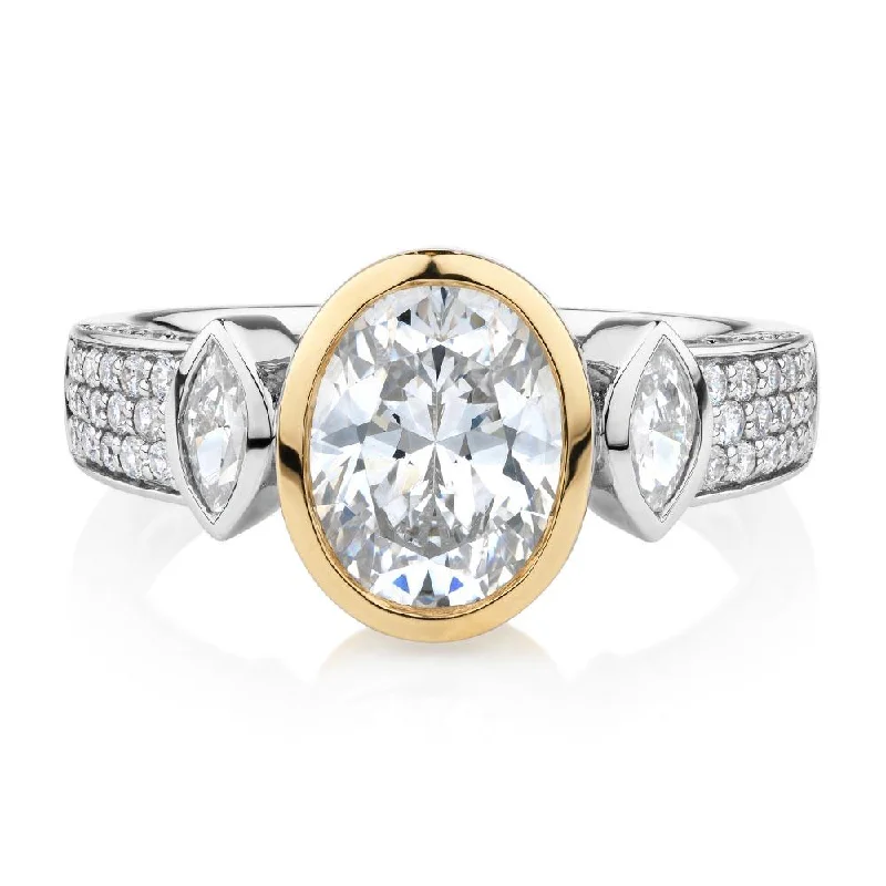 fashion-forward rings for women -Synergy dress ring with 2.66 carats* of diamond simulants in 10 carat yellow gold and sterling silver