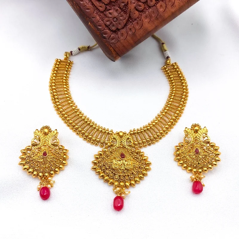 symbolic necklaces for women -Traditional Kerala Style Antique Gold Plated Necklace Set