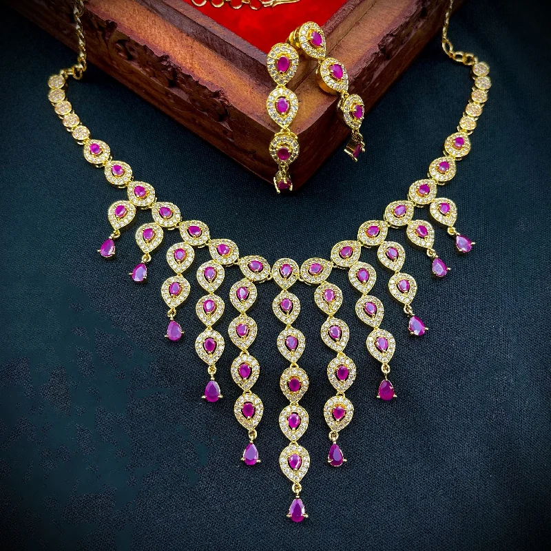 gold necklaces for women -Chandelier AD Zircon (CZ) Necklace set