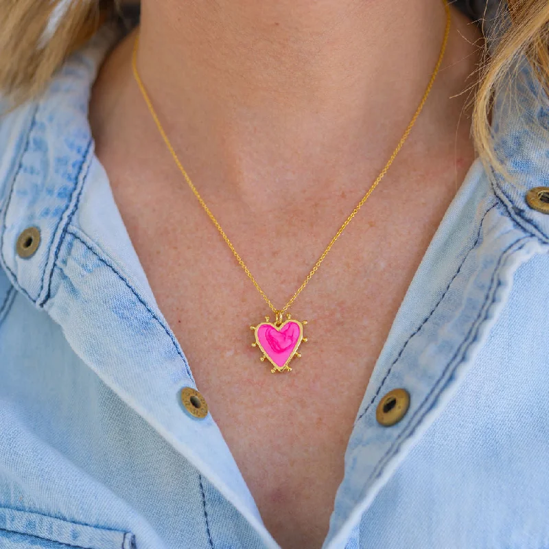 romantic gift necklaces for women -Hot Pink Heart Necklace