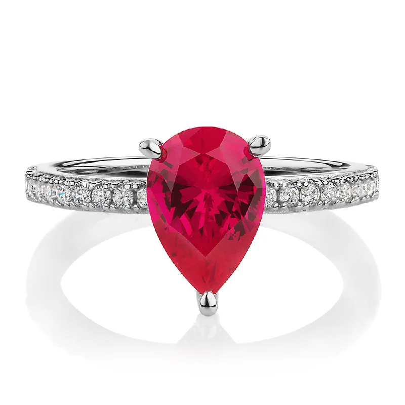 chunky rings for women -Dress ring with ruby simulant and 0.24 carats* of diamond simulants in sterling silver