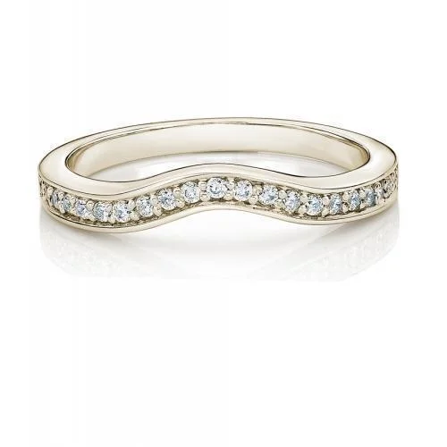 fashion rings for women -Curved wedding or eternity band in 14 carat yellow gold