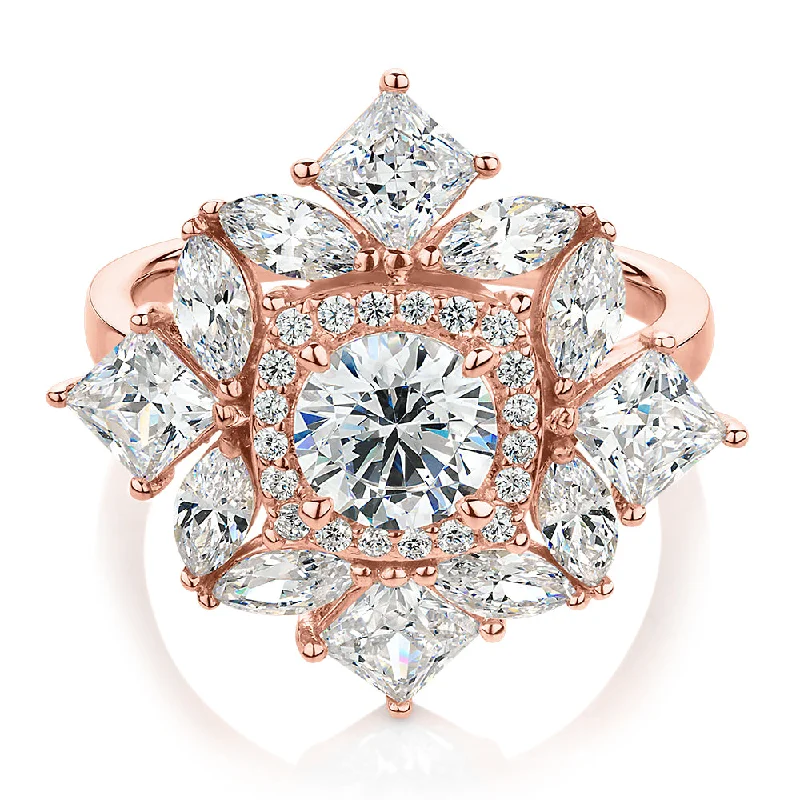 beautiful diamond wedding rings -Dress ring with 3.86 carats* of diamond simulants in 10 carat rose gold