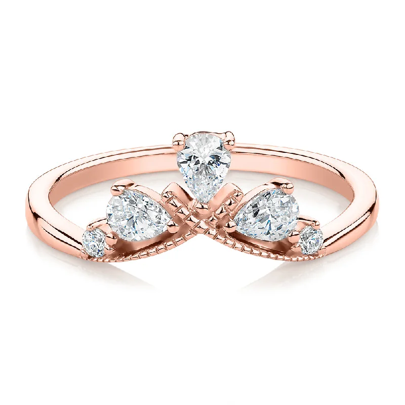 women’s fashion rings with crystals -Pear curved wedding or eternity band with 0.66 carats* of diamond simulants in 10 carat rose gold