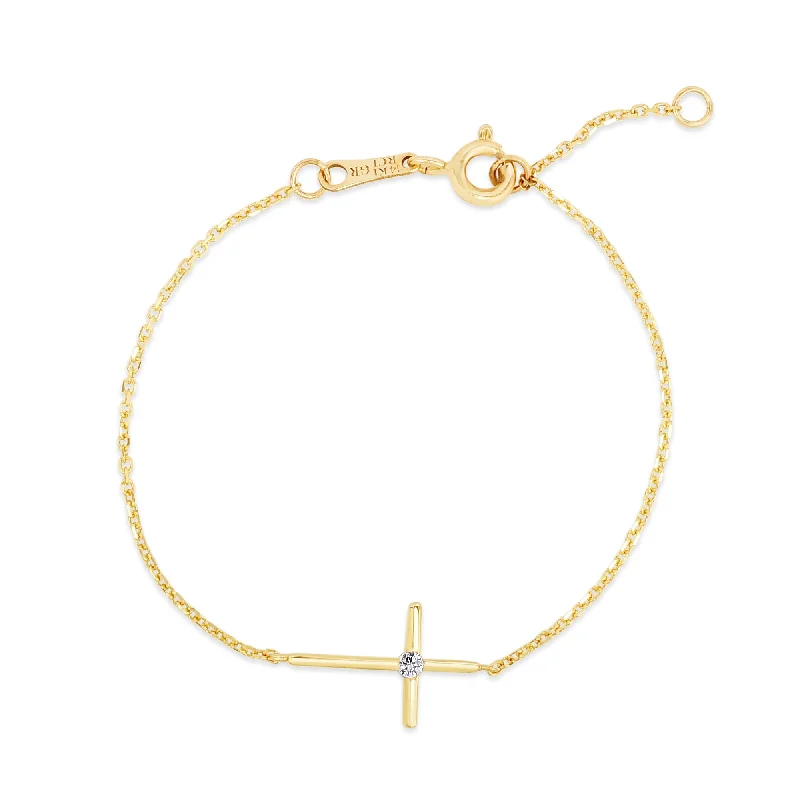 elegant gold bangles for women -elegant gold bangles for women -14K Gold CZ Side Cross Bracelet 5.5"