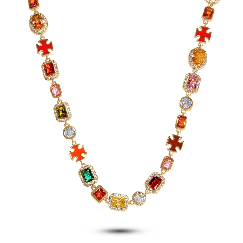 stylish crystal necklaces for women -Coloured CZ Cross Necklace