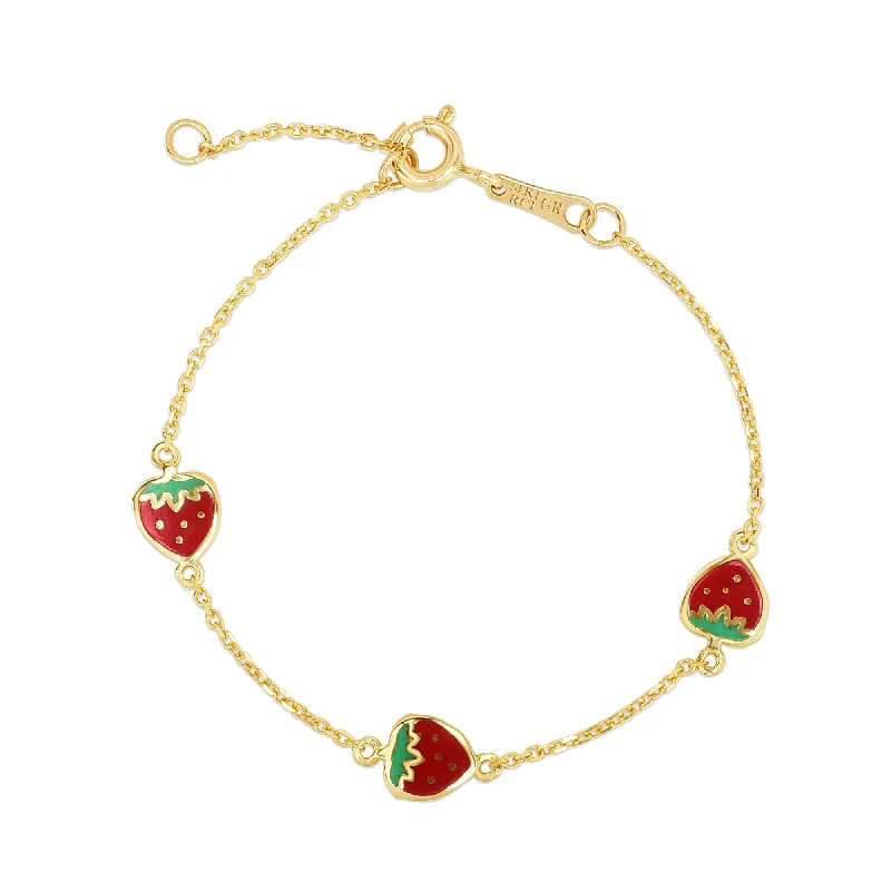 women’s tennis bracelets -women’s tennis bracelets -Kids 14K Gold Enamel Strawberry Bracelet