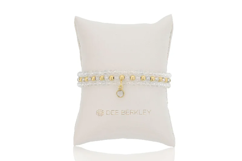 fashion bangles for women -fashion bangles for women -White Topaz & Gold Filled Bead Stretch Bracelet Set by Dee Berkley