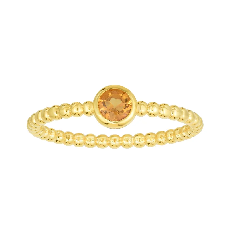 luxury bridal rings -14kt Gold Size-7 Yellow Finish 4.5mm Polished Beaded Ring  with  4mm Round Citrine