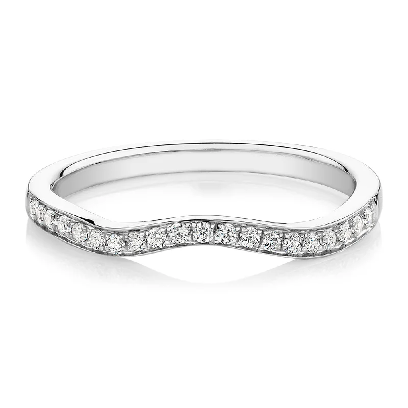 women’s rings with diamonds -Round Brilliant curved wedding or eternity band in 14 carat white gold