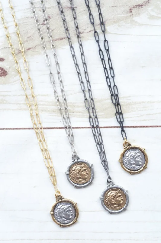 large statement necklaces for women -PAPERCLIP NECKLACE | 2-TONE COIN CHARM