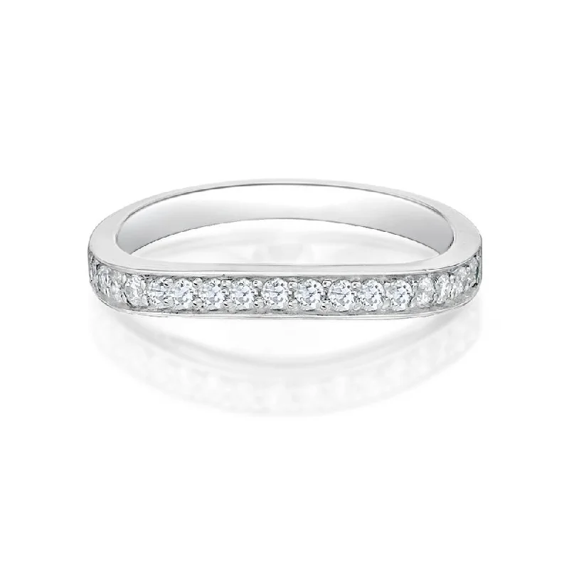 sapphire rings for women -Curved wedding or eternity band with 0.25 carats* of diamond simulants in 14 carat white gold