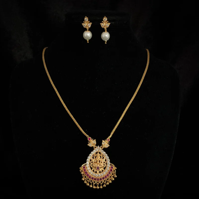 custom necklaces for women -Elegant Ethnic Antique Gold Lakshmi Pendant Chain Necklace Temple Jewelry set