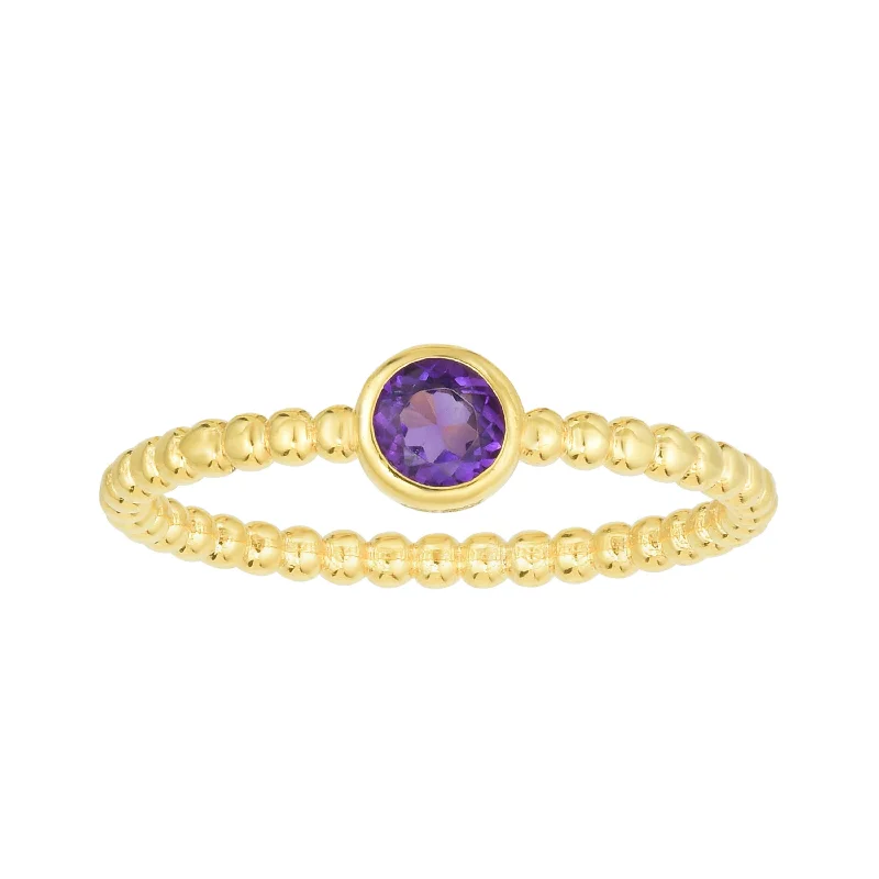 bold rings for women -14kt Gold Size-7 Yellow Finish 4.5mm Polished Beaded Ring  with  4mm Round Purple Amethyst