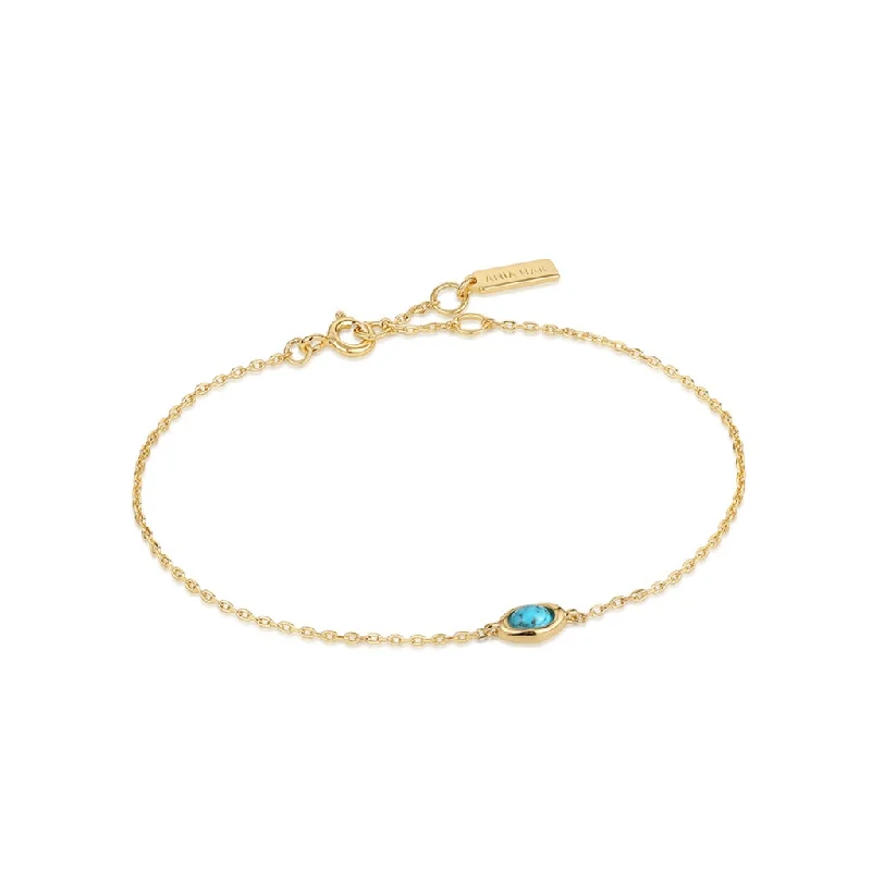 pearl bracelets for women -pearl bracelets for women -Gold Plated Oval Synthetic Turquoise Solitaire Bracelet by Ania Haie