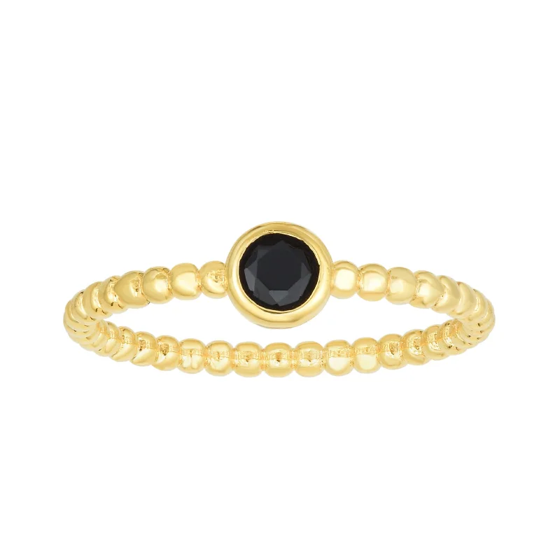 vintage style rings for women -14kt Gold Size-7 Yellow Finish 4.5mm Polished Beaded Ring  with  4mm Round Black Spinel