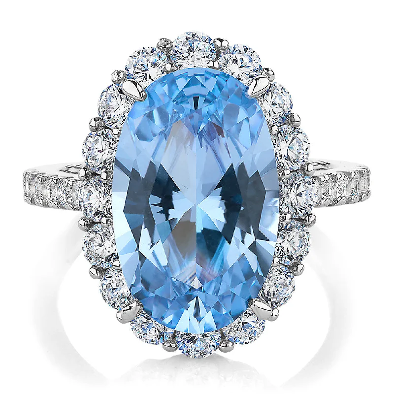 customized rings for women -Dress ring with blue topaz simulant and 1.52 carats* of diamond simulants in sterling silver