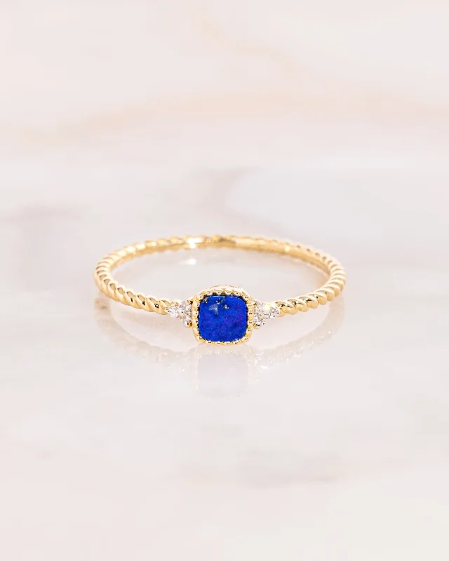 delicate rings for women -Lapis Cushion Bezel Ring