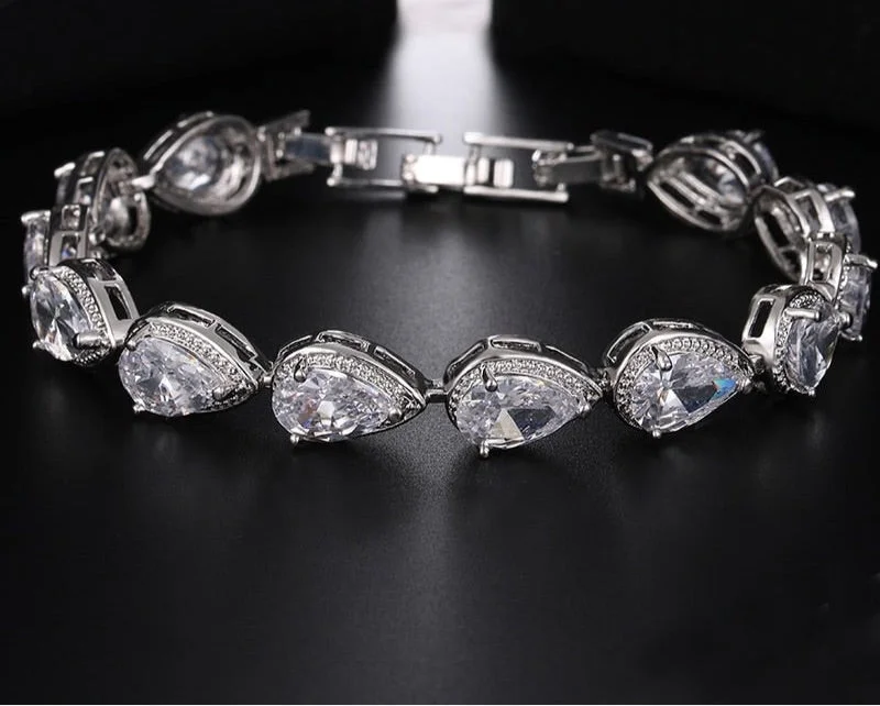 customizable bangles for women -customizable bangles for women -Elegant AAA Pear Cut CZ Zircon Tennis Charm  Bracelet